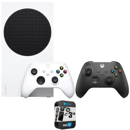 Microsoft RRS-00001 Xbox Series S 512 GB SSD All Digital, Disc-Free Gaming Console, White with Dual Controller (White & Carbon Black) Bundle with 3 YR CPS Enhanced Protection Pack