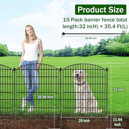 10 Panels No Dig Decorative Garden Fence - 40 in (H) x 23.6 ft (L), Dog Fence Outdoor for Yard，Rustproof Metal Animal Barrier Ground Stakes Fencing for Garden, Patio, Flower Bed