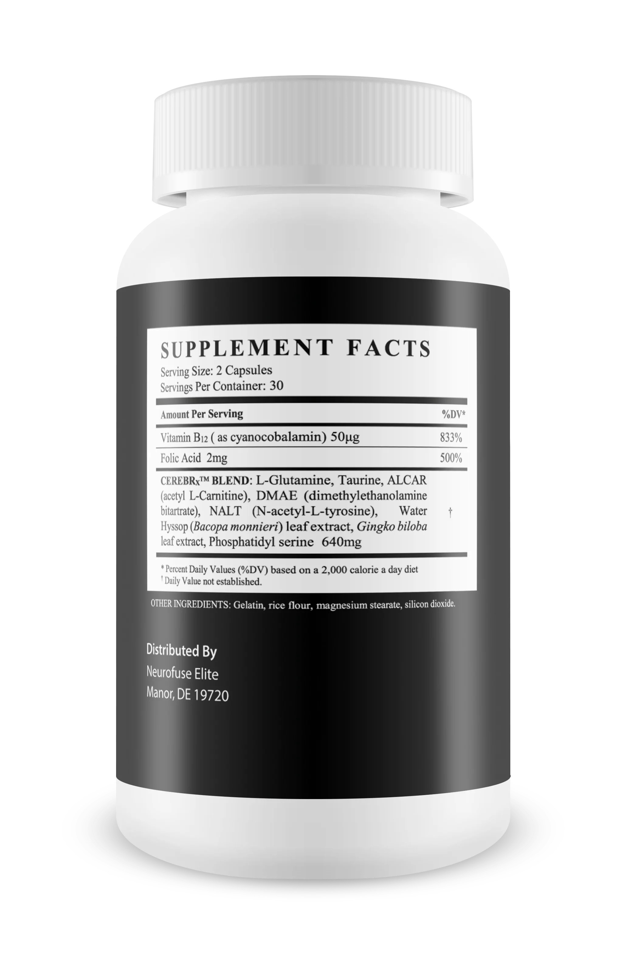 Neurofuse Elite Powerful Focus & Memory Nootropic Pill - Formula Helps Support Memory, Cognitive Function, Focus & Clarity - Reduce Brain Fog & Fatigue - 60 Count