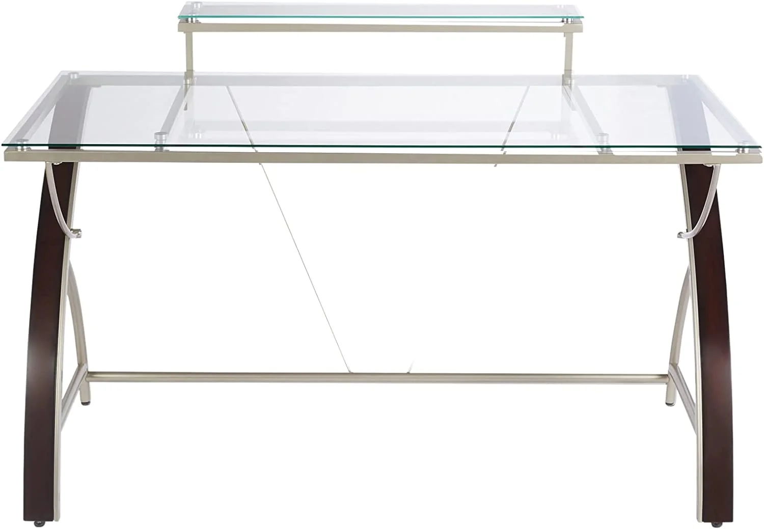 RUNFAYBIU ® Axley 55"W Glass Computer Desk  Cherry/Silver