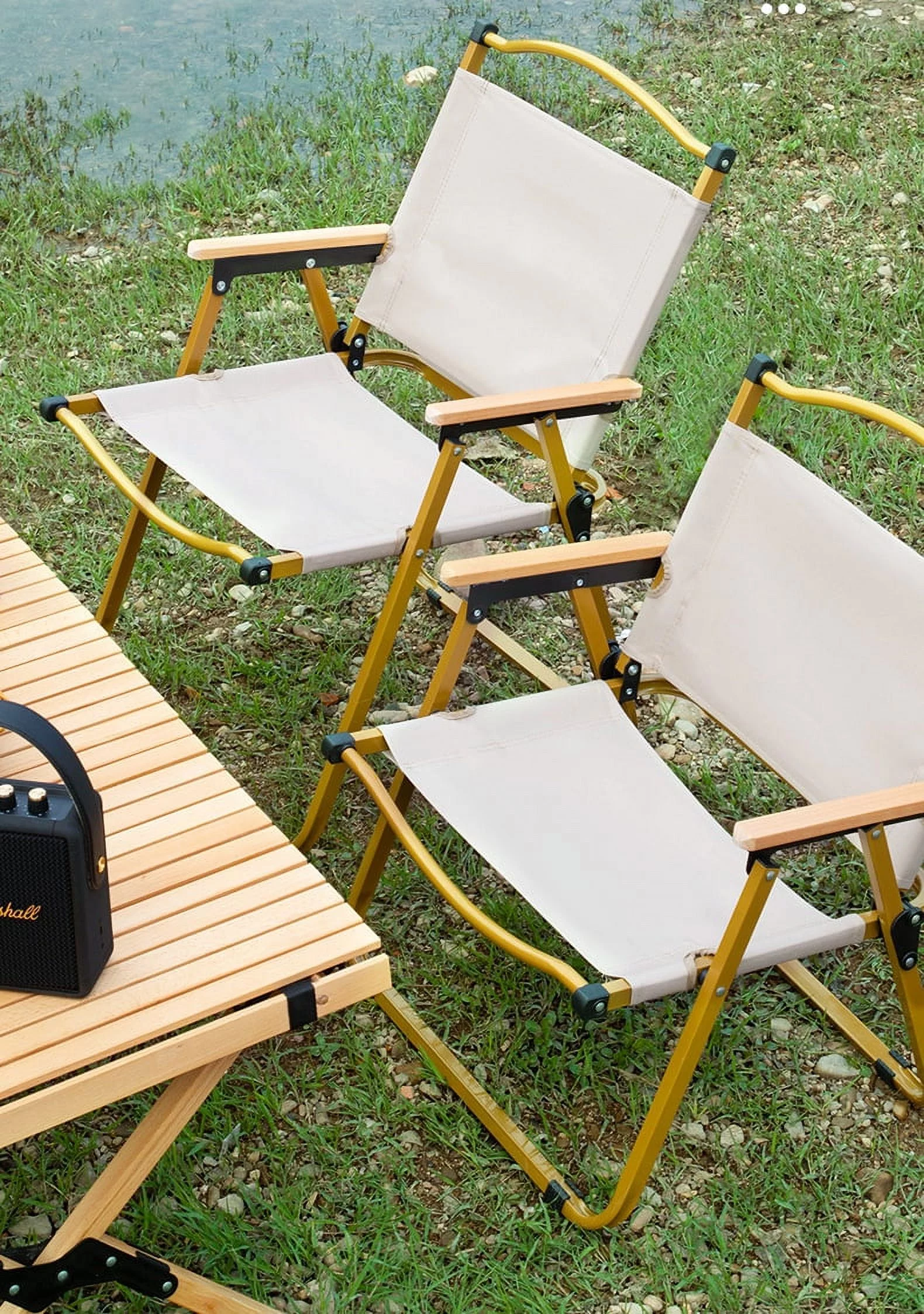 FELICON Folding Chair Camping Chairs for Adults Wood Armrest Folder Beach Lawn Foldable Portable Camp Travel Chair 310 LBS Heavy Duty Folding Chair Sports Lightweight Canvas Concert Chair Comet Chair