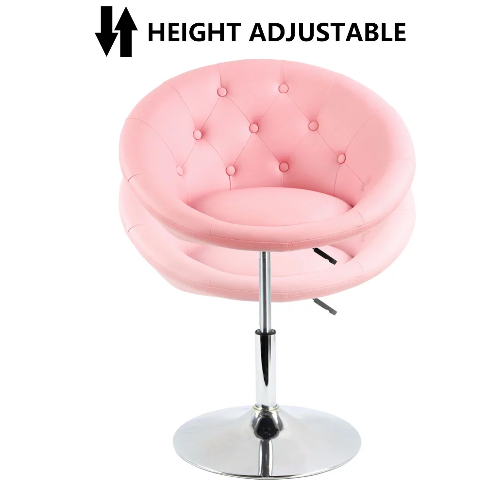 FURWOO Fashion PU Leather Round Tufted Back Tilt Swivel Accent Chair Height Adjustable Swivel with Diamond Backrest for Dining Chair Store Shop Beauty Salon Stool(Pink)