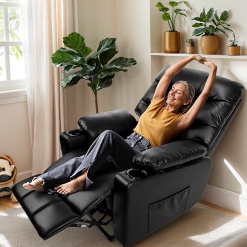 Himimi PU Leather Electric Power Lift Chair Recliners Massage with Heat and Massage, Adjustable Back Leg, USB Ports, Cupholders, Lift Chairs for The Elderly (Black)
