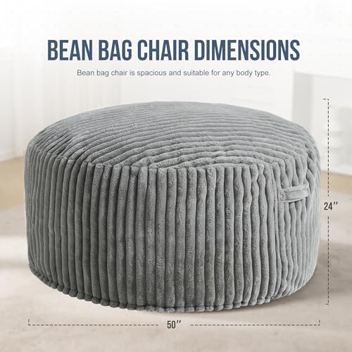 Hobestluk 5ft Bean Bag Chairs for Adults Large Beanbag Chair with Stripe Plush Cover Big Bean Bag Chair for Living Room Bedroom Dorm Office -Black (50” x 50” x 24”)
