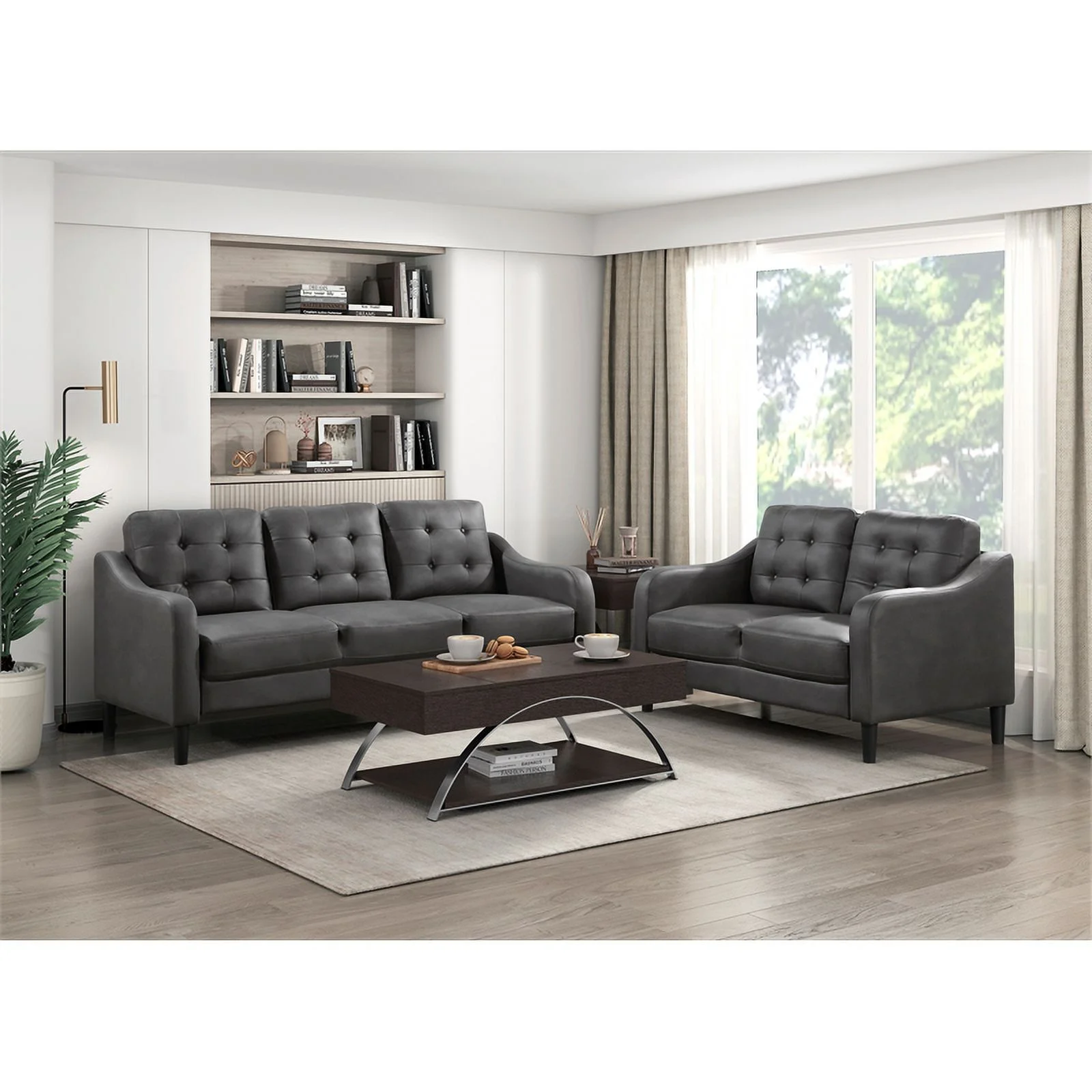 Lexicon Mallory Polished Microfiber Loveseat in Gray