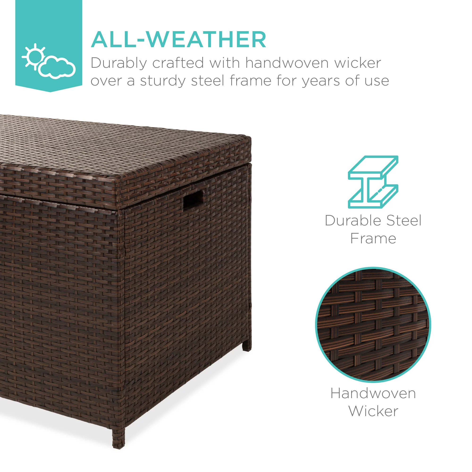 Best Choice Products 136 Gallon Large Deck Storage Box for Indoor Outdoor Furniture, Cushions, Pool Accessories - Brown