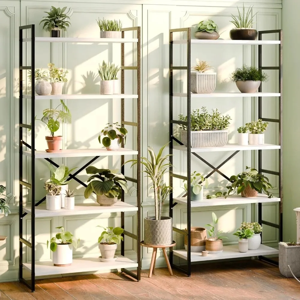 Classically Tall Bookcase Shelf 2 Pieces 5 Tiers Bookshelf Industrial Book Rack Librero Storage Furniture Living Room Home