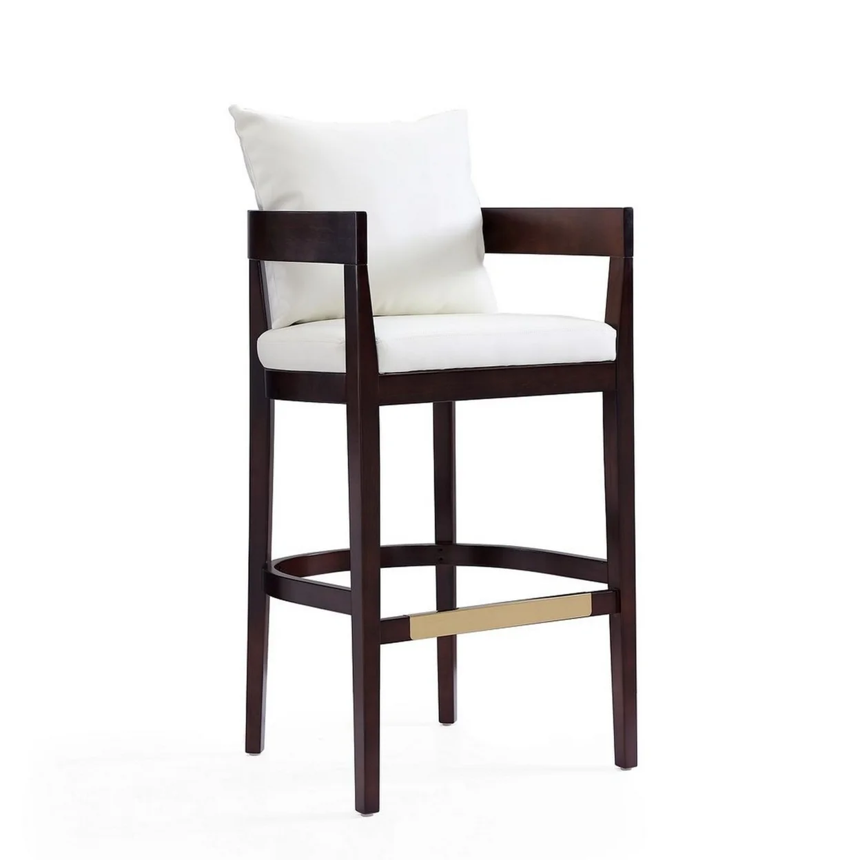 Ritz 38 in. Ivory and Dark Walnut Beech Wood Barstool