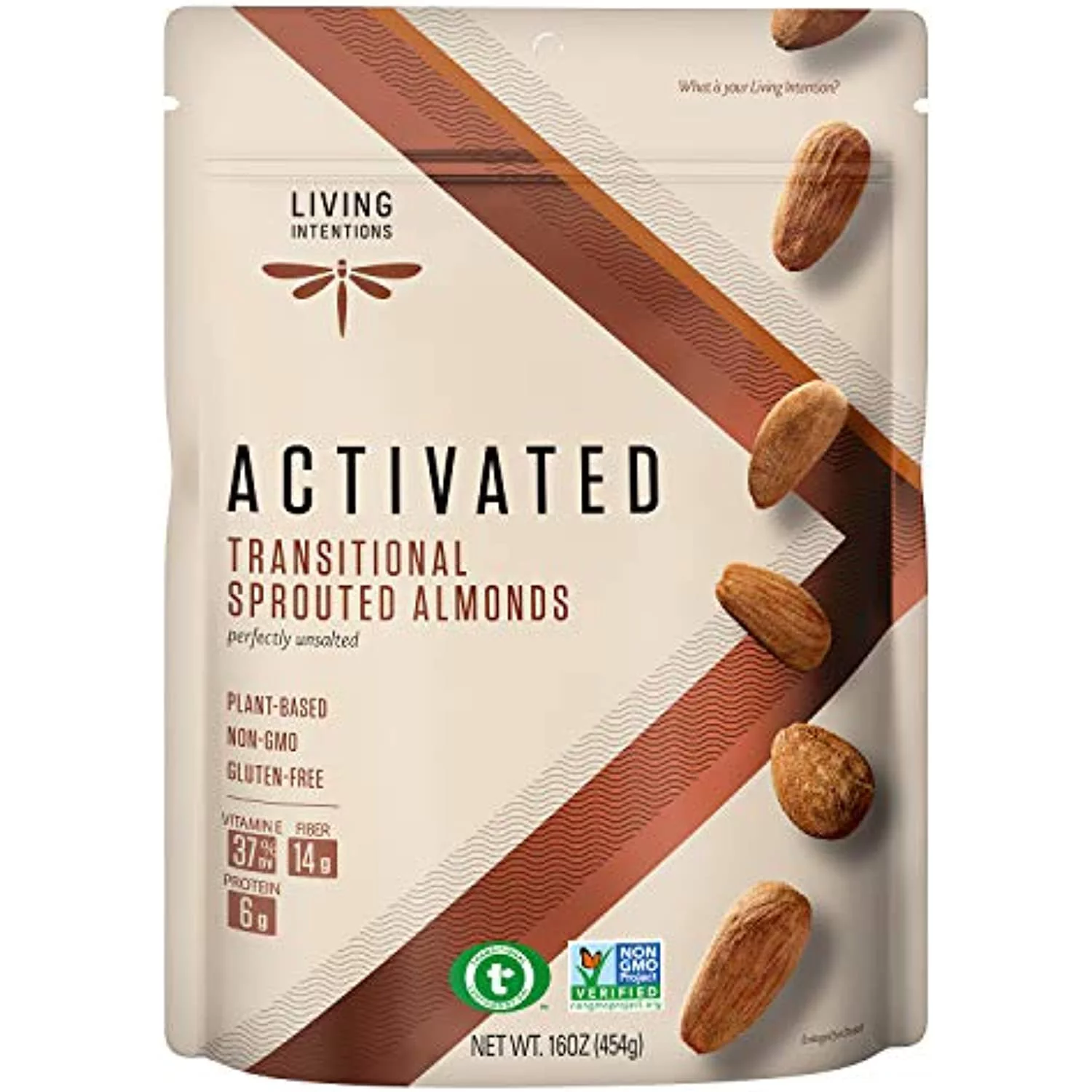 Living Intentions Sprouted Transitional Almonds, Nongmo, Gluten Free, Vegan, Paleo, Kosher,16 Oz