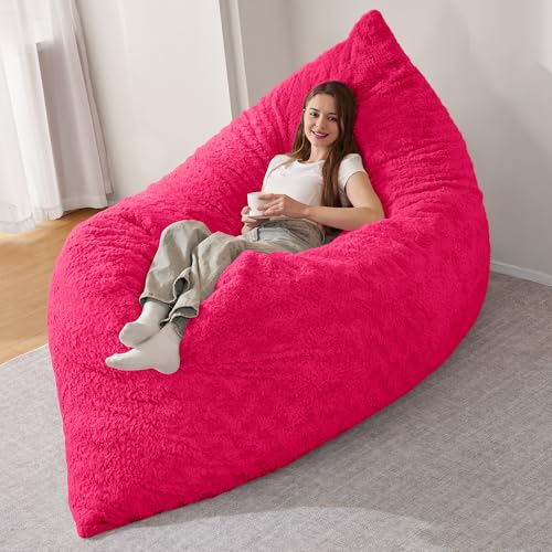 HABUTWAY 4 in 1 Bean Bag Chair, Giant Memory Foam Filling Bean Bag Sofa, Adult Bean Bag Chair, Machine Washable Faux Fur Cover, Bean Bag for Adult (White)