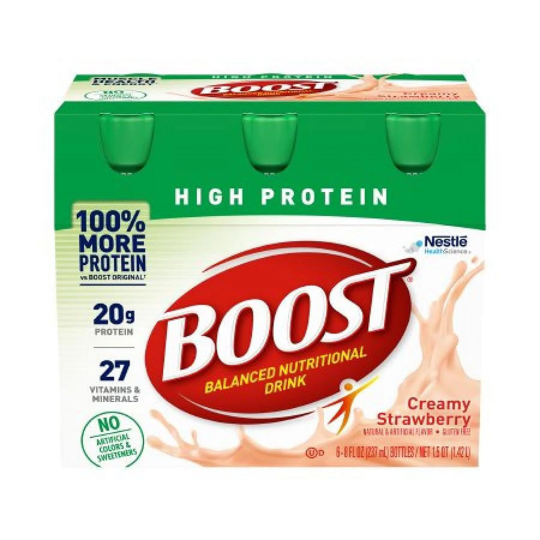 Boost High Protein Balanced Nutritional Drink Creamy Strawberry, 8 ounce Bottle, 24 Count