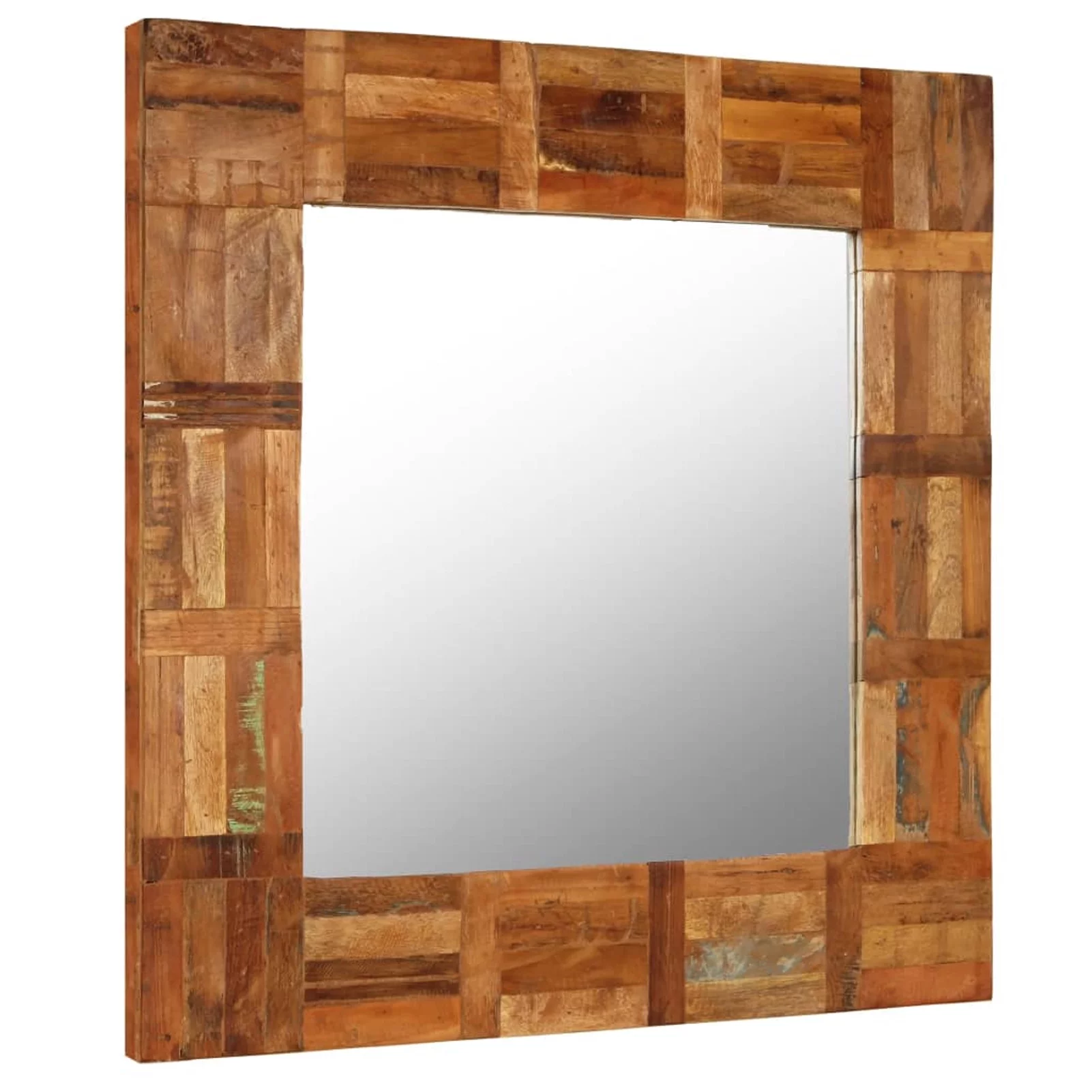 Anself Wall Mirror Reclaimed Wood Frame Bathroom Glass Mirror for Entrance, Hallway, Dressing Room, Living Room, Bedroom, Home Furniture Decor 23.6 x 23.6 Inches (L x H)