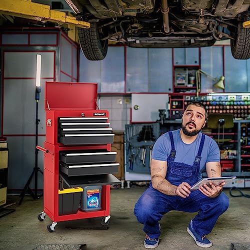 ERGOMASTER Rolling Tool Chest Cabinet Big Capacity Storage with Wheels and Lock Key, Portable Tool-Box Organizer with Sliding Drawers - 6 Drawers & BlackRed