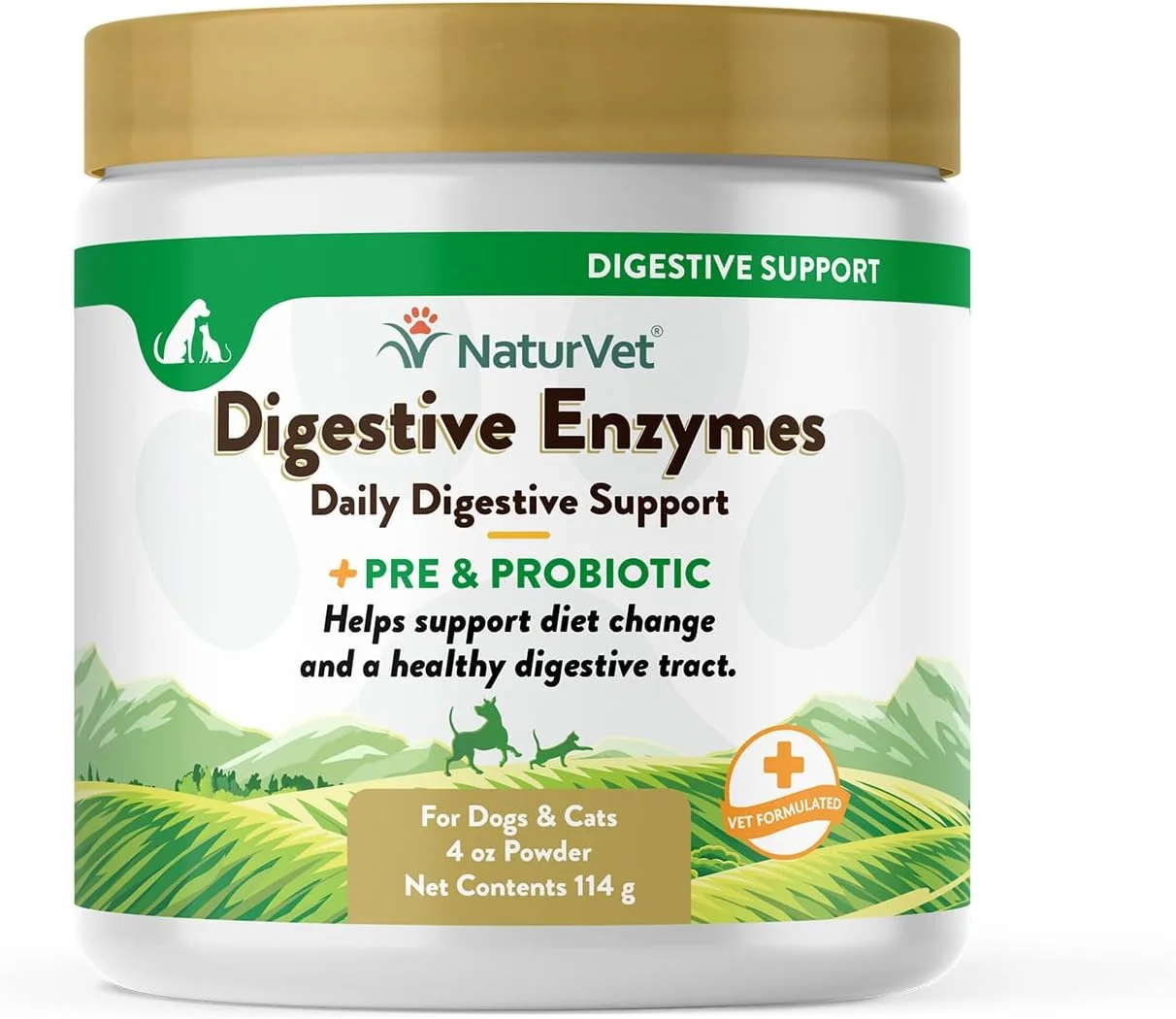 NaturVet Digestive Enzymes for Dogs - Plus Probiotics & Prebiotics , Helps Support Diet Change & A Healthy Digestive Tract , for Dogs & Cats , 4 oz Powder Digestive Enzymes 4 oz