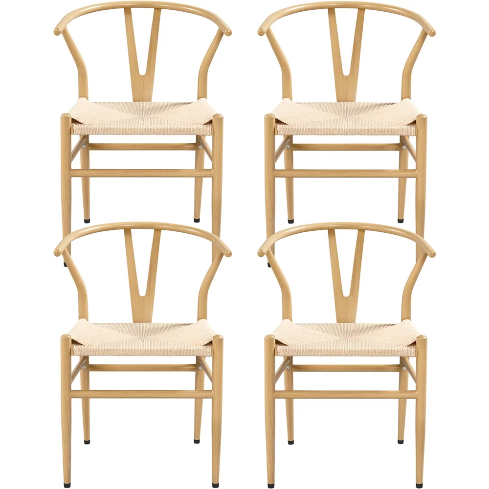 SMILE MART 4pcs Weave Modern Dining Chair with Metal Frame, Wood Color