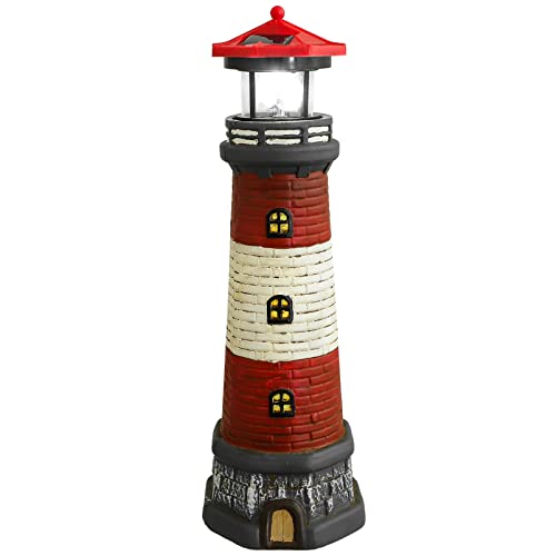 DOITOOL Solar Rotating Lighthouse Outdoor Lantern Garden Decor Resin Street Light - Black