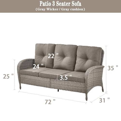 Patio Club Chair Wicker Chairs - Outdoor High Back Chair Set of 2 Patio Furniture Set Rattan Seating with Removable Cushions for Porch Balcony Deck Pool Brown/Blue