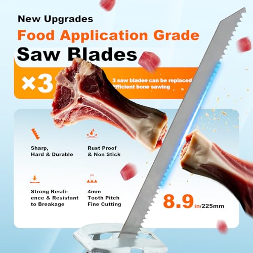 Brushless Motor Electric Meat and Bone Saw, 3000mAh Handheld Butchering Tool with （3 Upgraded Blades）- Home Butcher Saw Kit with 1 toolbox, 1 Battery
