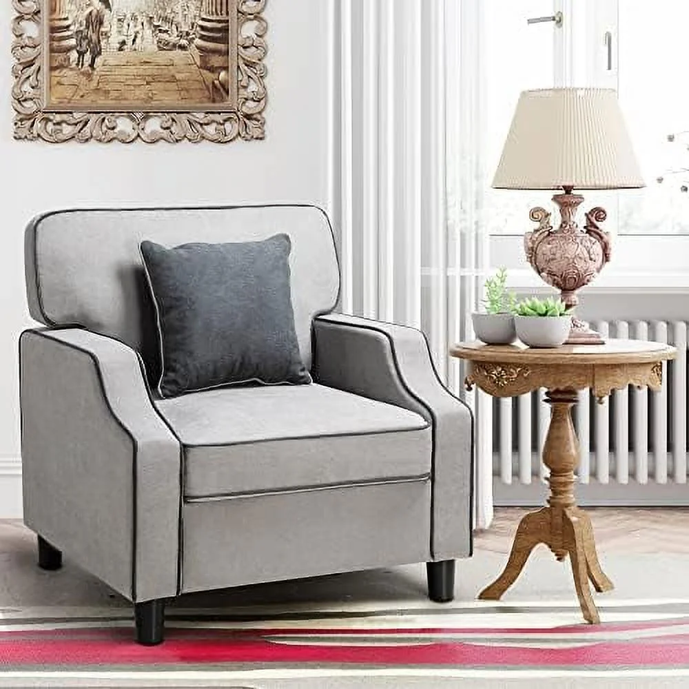 TJUNBOLIFE Accent Chair Modern Comfy Reading Single Sofa Comfy Upholstered Fabric Room Corner Armchair for Living Room  Bedroom  Office  Small Space  Light Gray