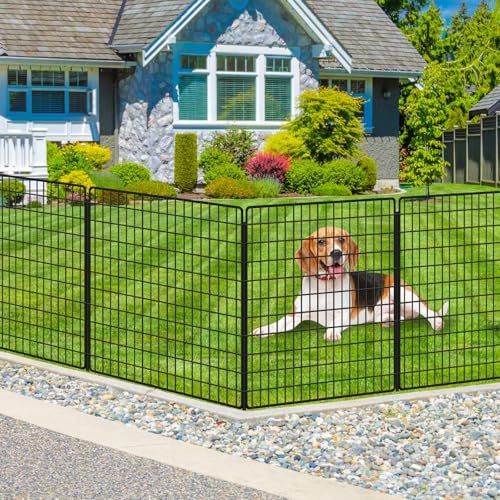 10 Panels Garden Fencing Animal Barrier, 33 in(H) X 24 ft(L) Dog Fence Outdoor for Yard Rustproof No Dig Decorative Tall Garden Fence Metal Wire Panel Border Patio Rabbit Ground Stakes Fencing