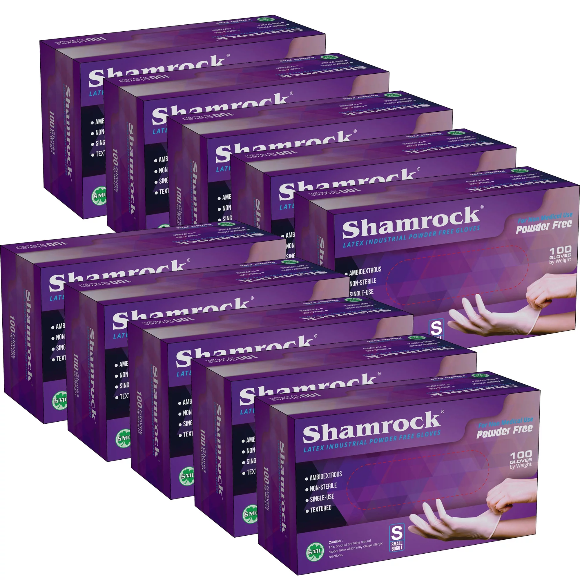 Shamrock 60601 Latex Industrial Gloves, Powder Free, Textured, Size S - Case Pack Of 1000 Gloves
