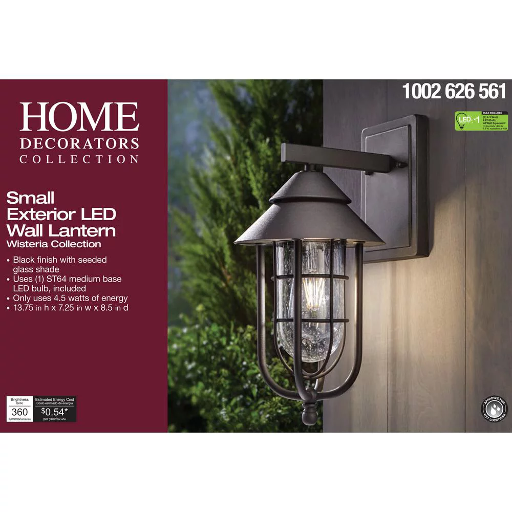 Home Decorators Collection 1-Light Sand Black Small Outdoor Wall Mount Sconce with Clear Glass Shade