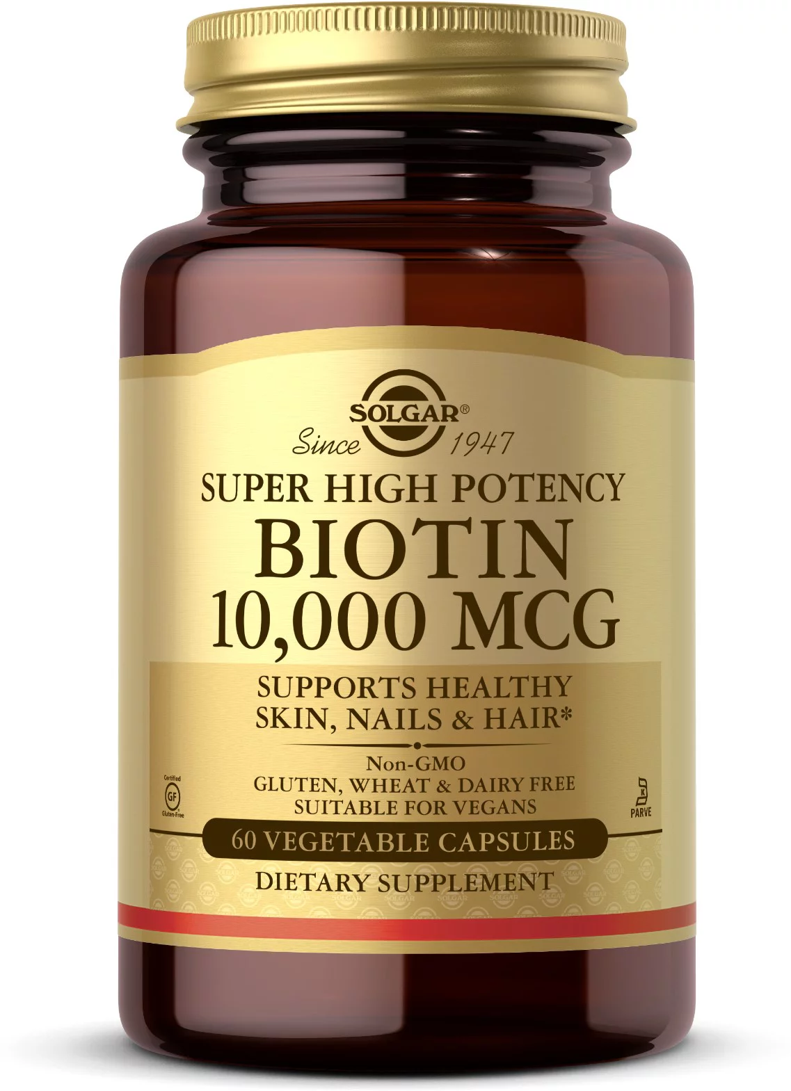 Solgar Biotin 10,000 mcg Vegetable Capsules - 60 ct (Pack of 3)