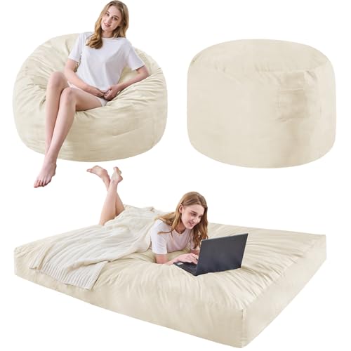 Bean Bag Chairs for Adults - Giant Bean Bag Chair Convertible Bean Bag Bed - Beanbag Chair with Micro Fiber Cover/Furniture Foam Filler - Floor Couch Sofa in Bedroom Dorm Room - Full Charcoal