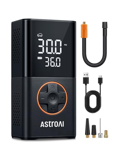 AstroAI L7 Tire Inflator Portable Air Compressor Cordless Mini Bike Pump with Digital Dual Values Display, 150 PSI Car Tires Air Pump with LED Lights&Pressure Gauge for Auto, Motorcycles, Bikes, Balls