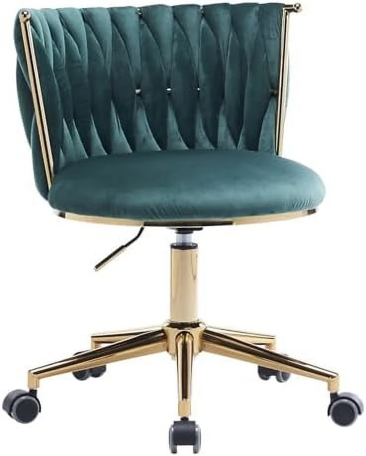 KHBIULIFE Velvet Office Desk Chair with  Woven Backrest  ° Swivel & Height Adjustable Task Chairs  Makeup Chair  Computer Chair with Stainless Base and 5 Wheels (Rose Red)