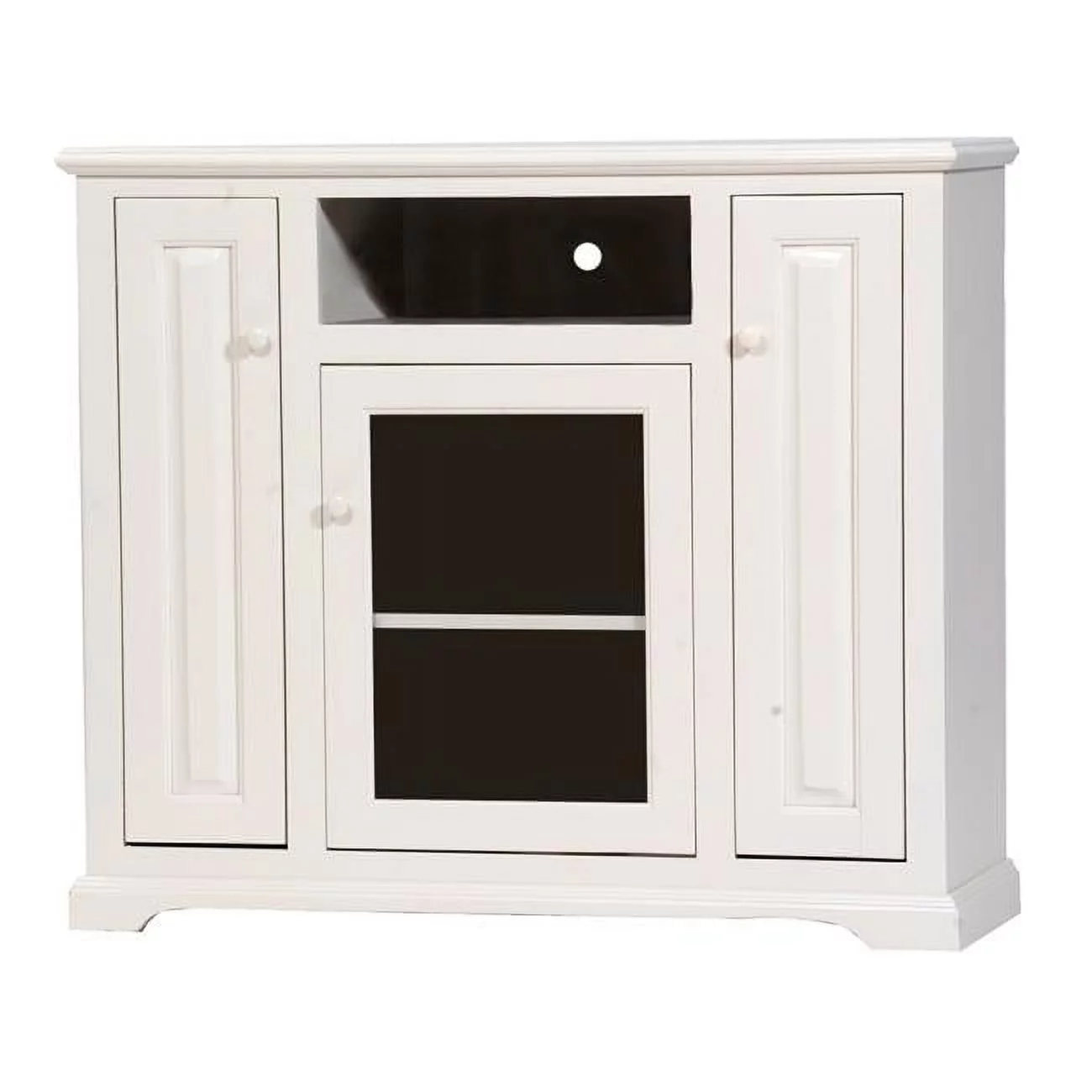 Poplar Tall Deluxe Entertainment Console with 3 Fixed Wood Shelves, Concord Cherry