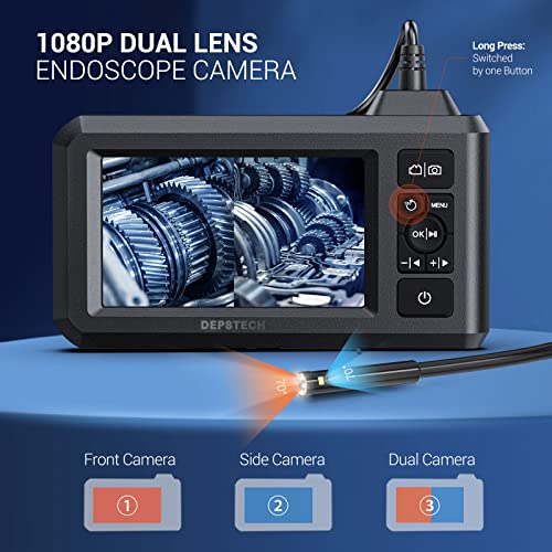 DEPSTECH Dual Lens Industrial Endoscope, 1080P Digital Borescope Inspection Camera, 7.9mm IP67 Waterproof Sewer Camera with 4.3