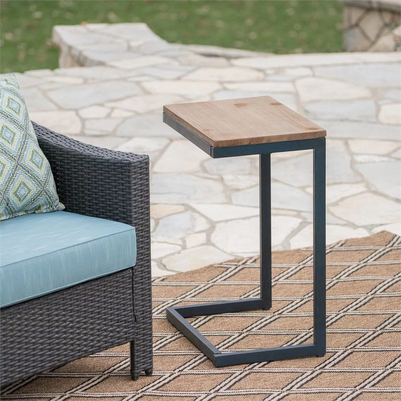 Bowery Hill Modern Firwood C-Shaped Accent Table in Brown and Black