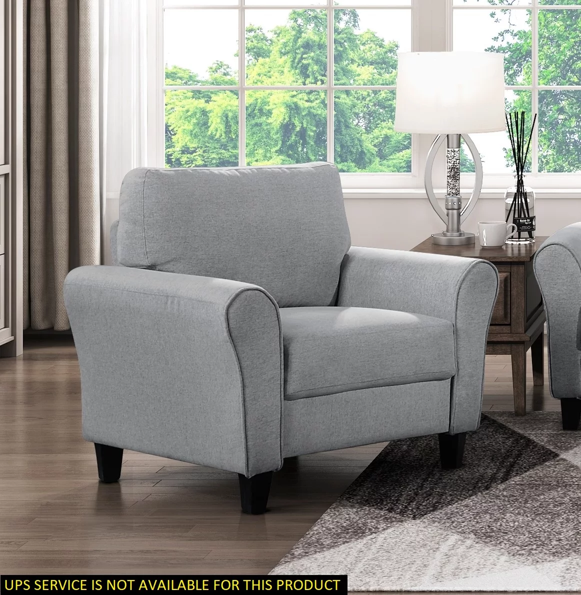 Andoer 1pc Chair Dark Gray Textured Fabric Upholstered Rounded Arms Attached Cushion Transitional Living Room Furniture