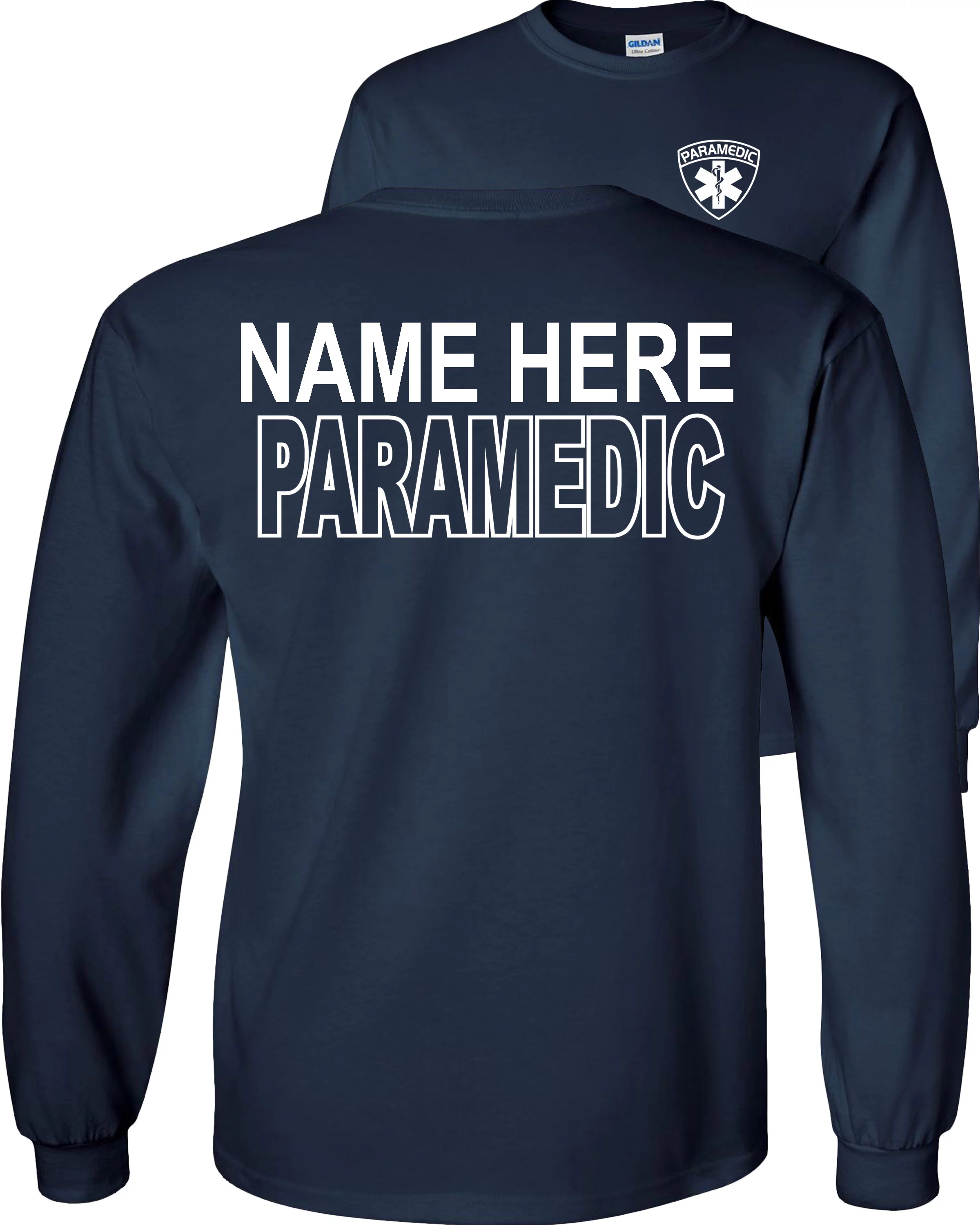 Fair Game Custom Paramedic Long Sleeve Shirt Emergency Medical Personalized Graphic Tee-Navy-Large