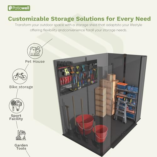 Patiowell 6 x 8 FT Plastic Outdoor Storage Shed with Floor, Resin Outside Tool Shed with Two Windows and Lockable Easy to Install, Door for Garden, Backyard, Tool Storage Use, Dark Grey