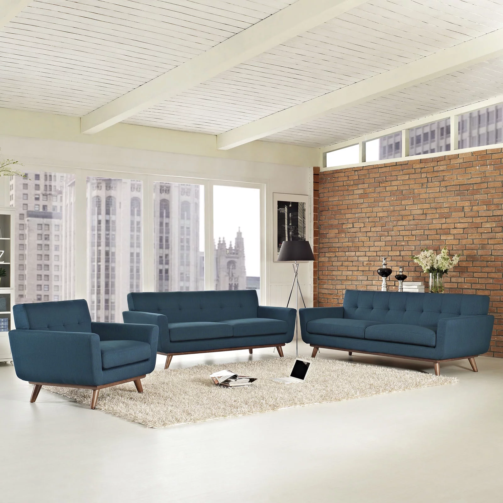 Modway Engage Sofa Loveseat and Armchair Set of 3 in Azure