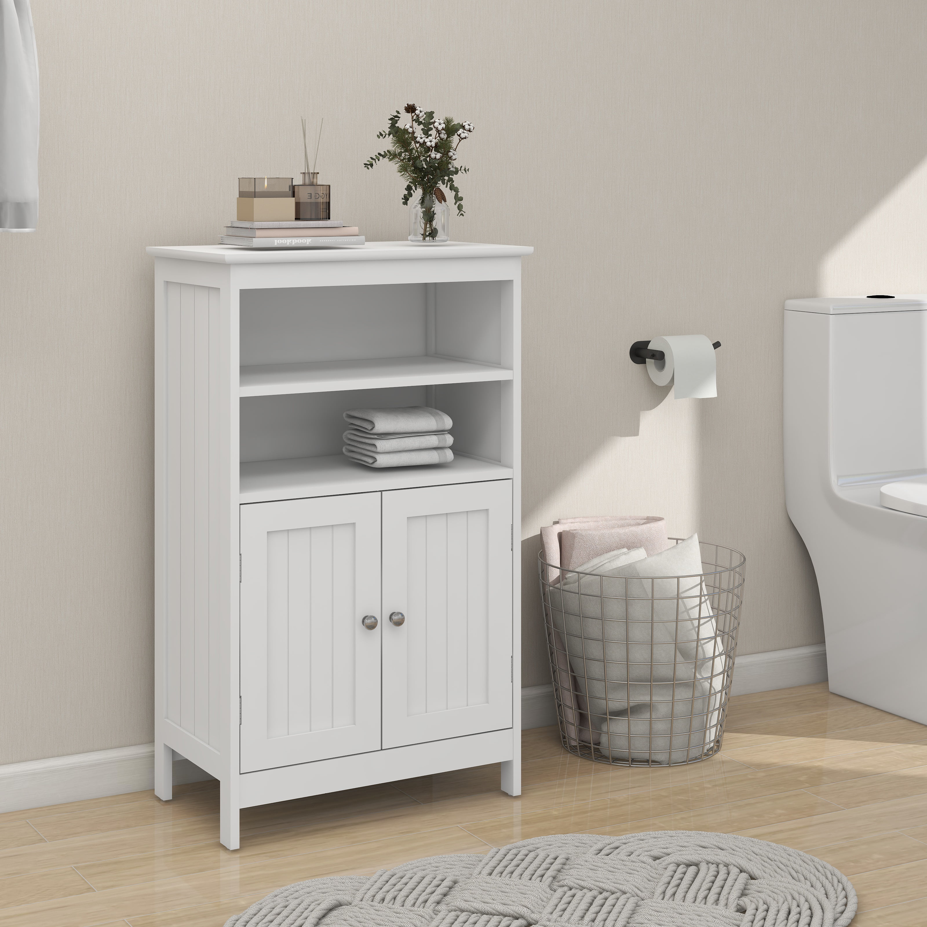 CoSoTower Bathroom Floor Cabinet Freestanding 2 Doors and 2 Shelfs Wood Storage Organizer Cabinet for Bathroom and Living Room-White