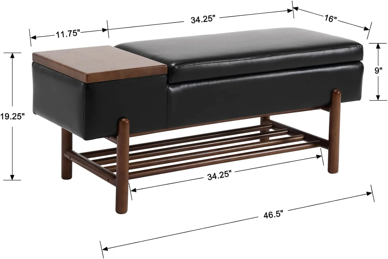 Modern Storage Bench for Bedroom End of Bed Leather Ottoman Bench with Storage Upholstered Entryway Bench with Wood Shoe Rack Farmhouse Long Seating Bench for Hallway/Foyer, PU Black