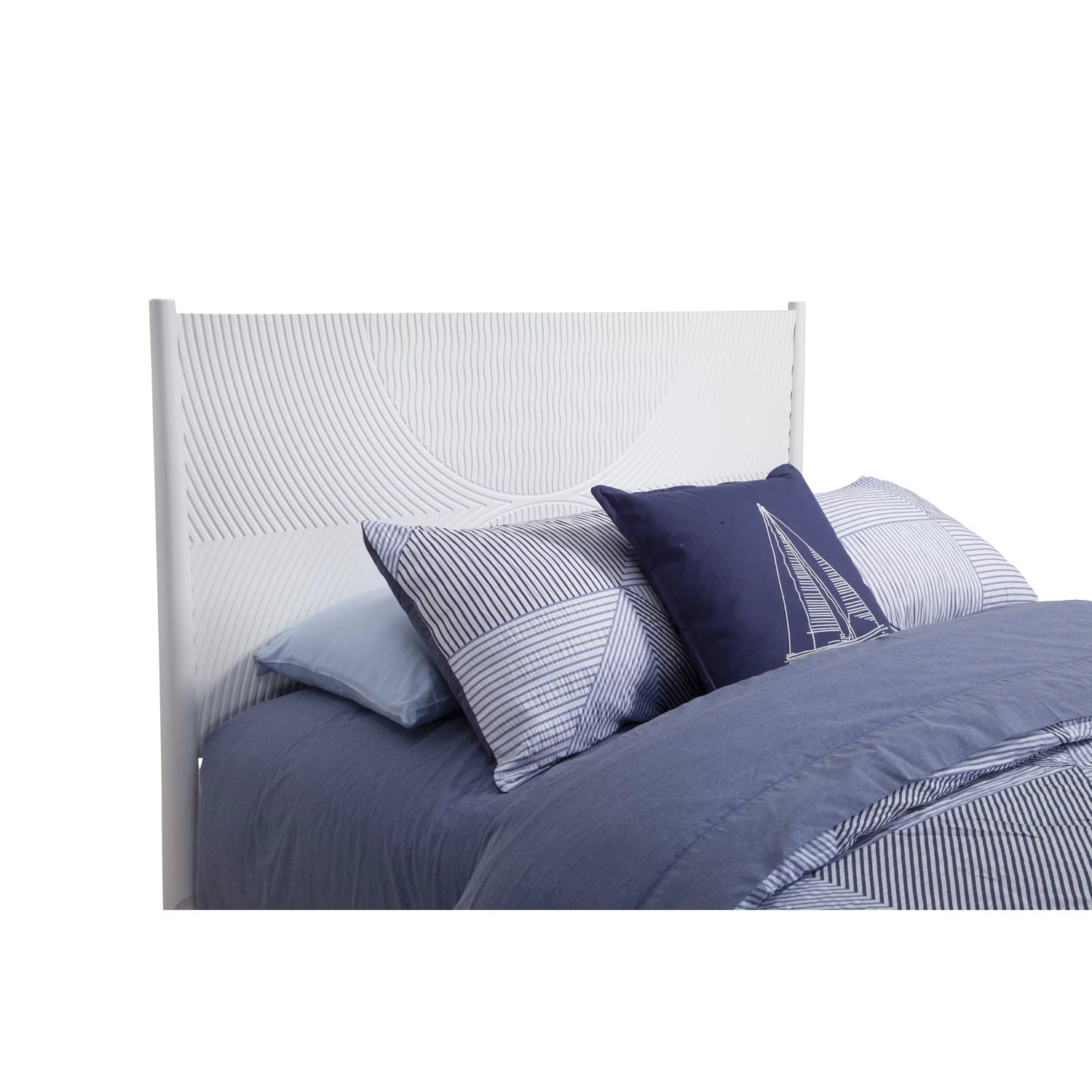 Eastern King Size Wooden Panel Bed with Circular Accent Headboard White