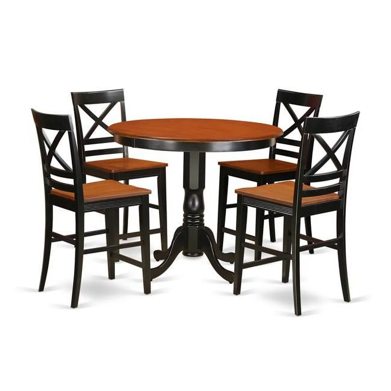 Counter Height Dining Small Kitchen Table & 2 Bar Stools with Backs, Black Finish
