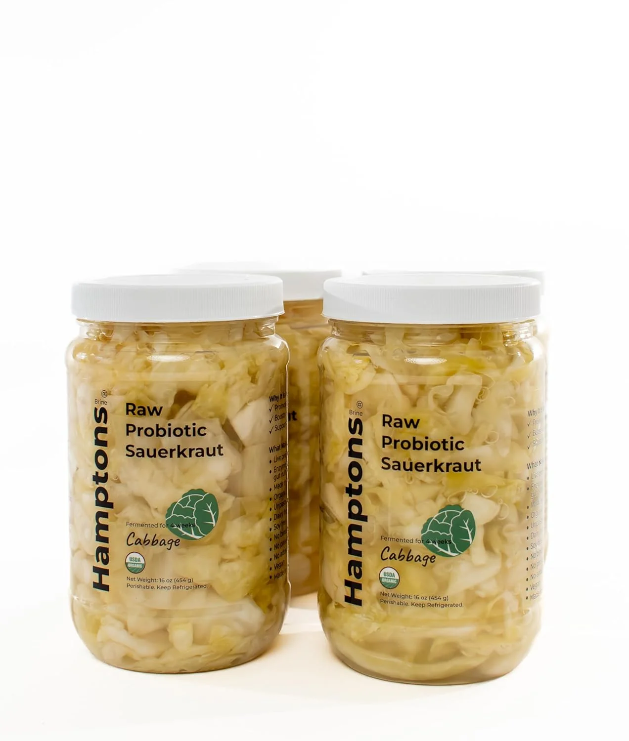 Raw Probiotic Sauerkraut made with Cabbage, Himalayan and Kosher Salt - Organic, Rich in Probiotics and Prebiotics - Unpasteurized and Fermented Using Traditional Methods (16 Oz, Pack of 4)