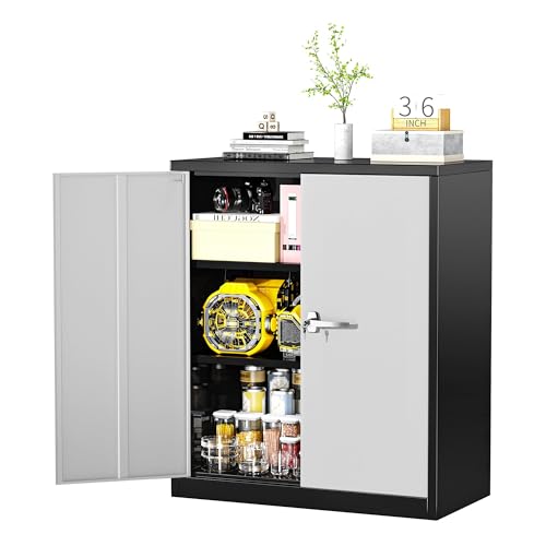 Greenvelly Metal Storage Cabinet with Lock, 72” Black Garage Storage Cabinet with Doors and Shelves, Tall Lockable File &Tool Cabinet for Home Office, Metal Classroom Cabinet Basement