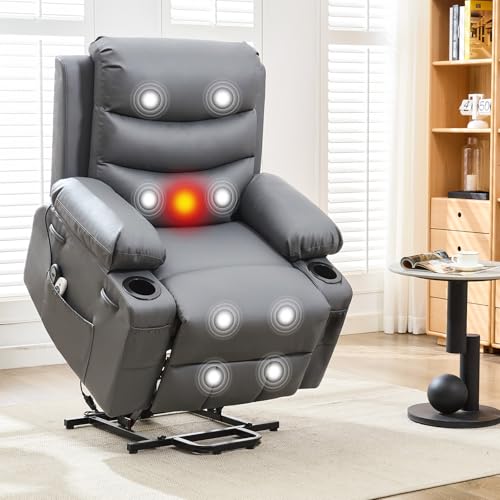 GarveeHome Power Lift Recliner Chair, Oversize Electric Recliners for Elderly with Heat and Massage, Stand Assist with Cup Holders, Side Pocket, Single Sofa Seat for Living Room, White