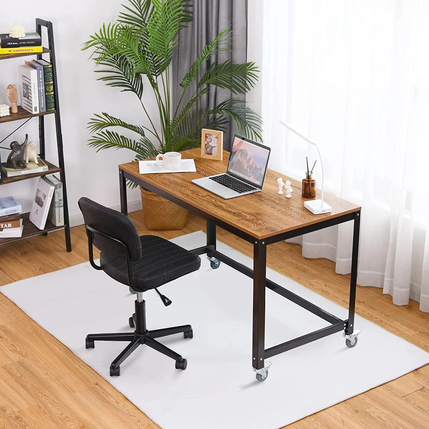 Rolling Computer Desk, Portable Rolling Table, Mobile Home Office Desk Writing Study Desk, Movable Workstation with 4 Smooth Wheels, Home Office Work Table