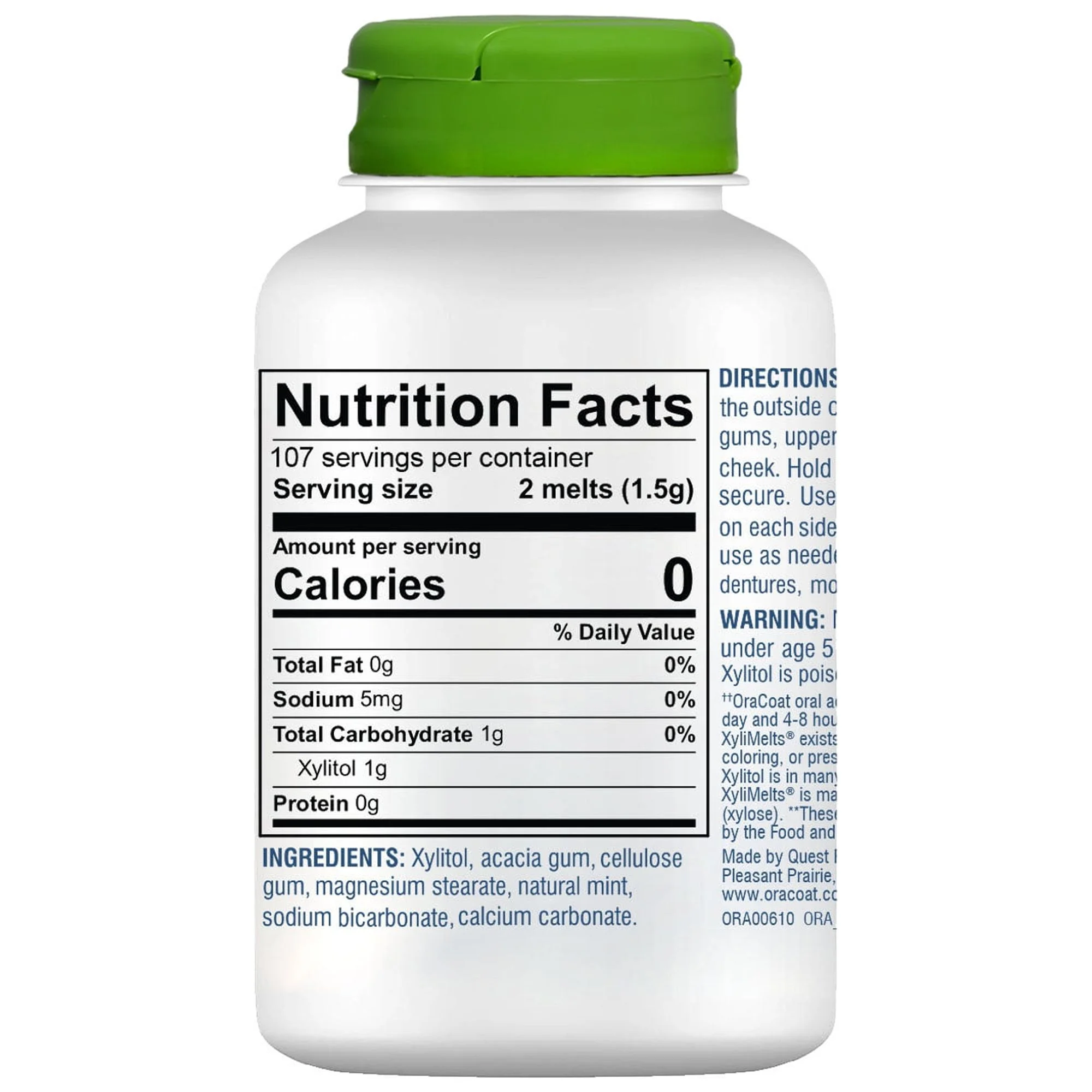 OraCoat® XyliMelts Dry Mouth Stick-on™ Melts Mild Mint with Xylitol, for Dry Mouth Relief, Stimulates Saliva, Non-Acidic, Day and Night Use, Time Release for up to 8 Hours, 215 Count