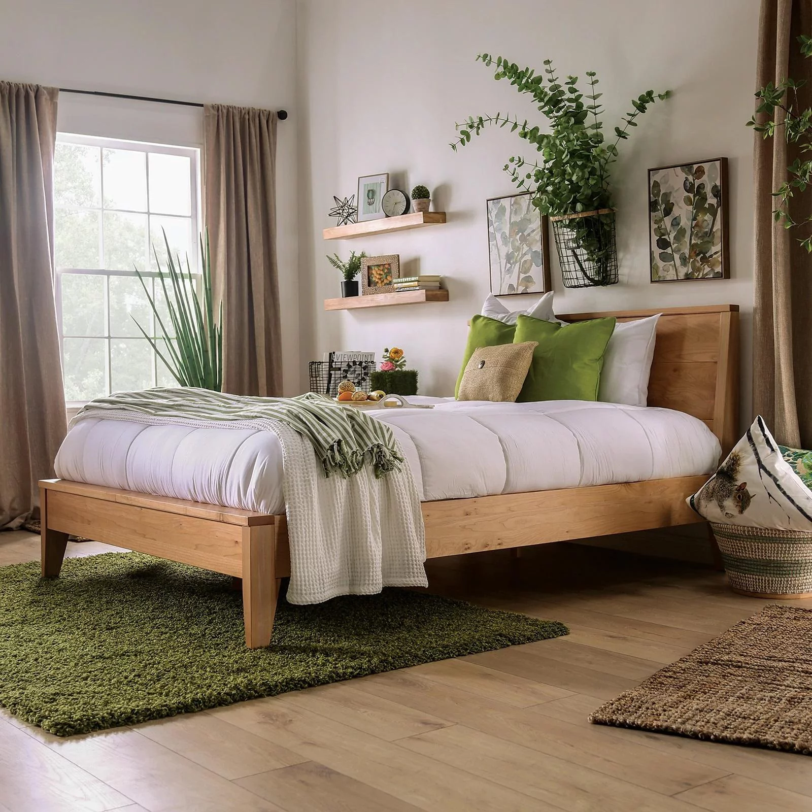 Mid-Century Modern Light Oak Solid Wood Queen Bed FOA FOA7602 Willamette