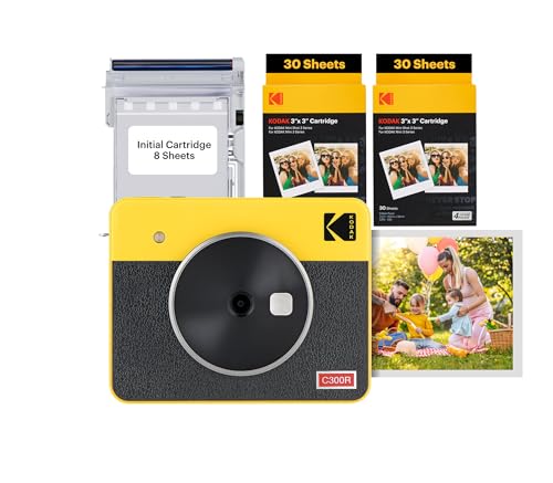 KODAK Mini Shot 3 Retro 4PASS 2-in-1 Instant Digital Camera and Photo Printer (3x3 inches) + 60 Sheets Cartridge Bundle, White