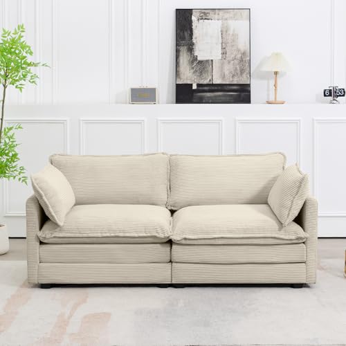 ROWHY Oversized Modular Sectional Sofa with Movable Ottoman, 112 Inch 4 Seat Modern Corduroy Sofa Set, Convertible L Shaped Couch for Living Room and Office, Beige