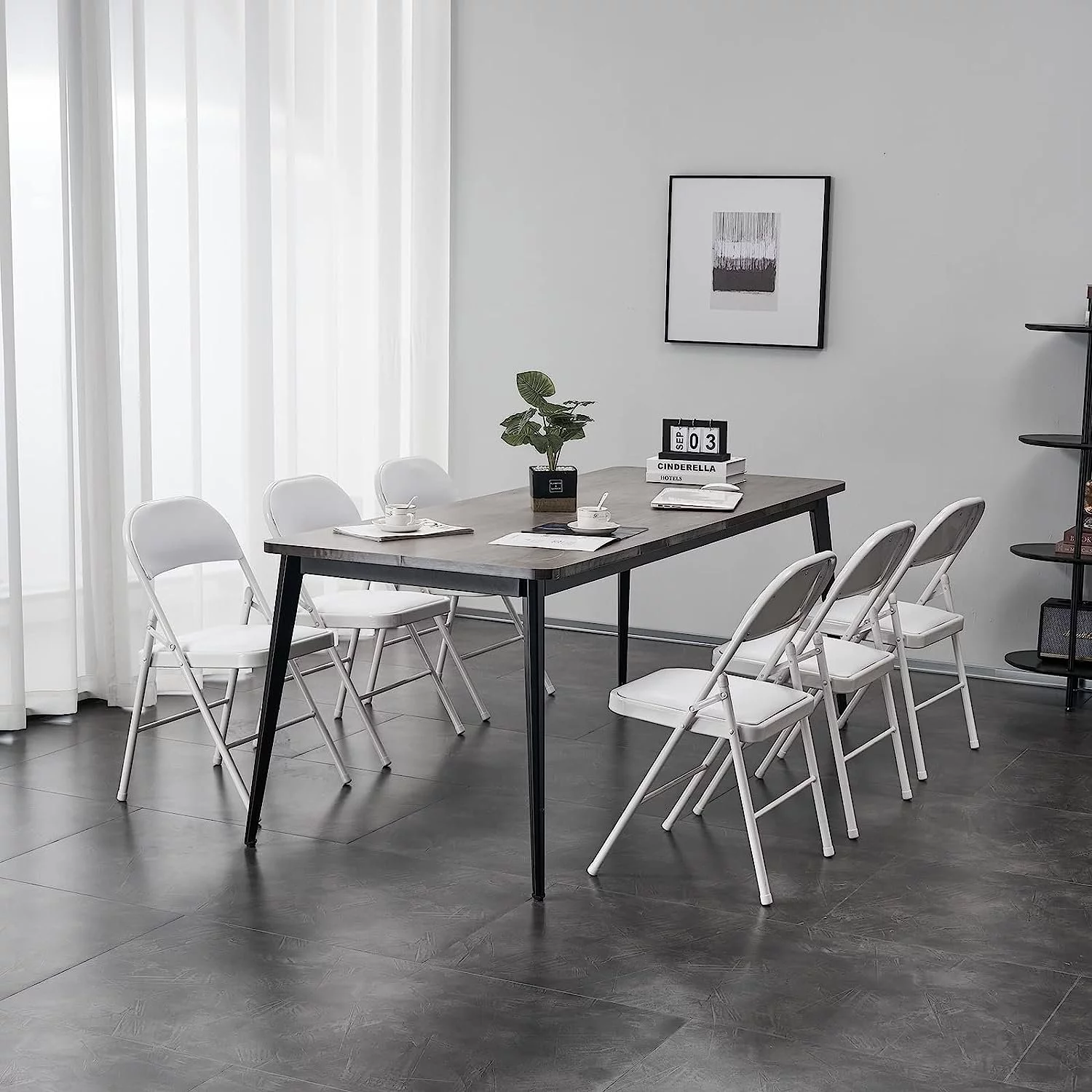 HONGGE Folding Metal Stool, 6 Pack, White